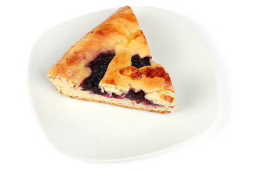 cake with blackberry on plate isolated on white background