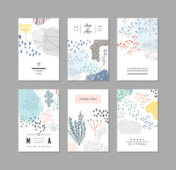 Set of artistic creative universal cards. Hand Drawn textures. Wedding, anniversary, birthday, Valentine's day, party. Design for poster, card, invitation, placard, brochure, flyer.  Vector. - obrazy, fototapety, plakaty