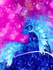 Artistic Stallion Pink And Blue Watercolor Poster