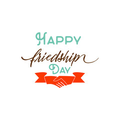 Fototapeta na wymiar Happy Friendship day. Vector typographic colorful design. Badges for your holiday design postcards, posters.