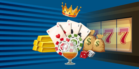 Casino games horizontal banner, cartoon style