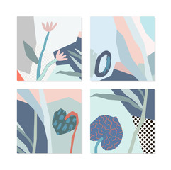 Set of creative universal floral cards. Wedding, anniversary, birthday, Valentin's day, party invitations.