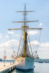 Obraz premium MONTENEGRO, TIVAT - MAY 27/2017: Porto Montenegro moored attraction - this is an unusual vintage yacht.