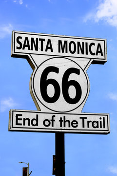 Route 66 sign on Santa Monica Pier, CA, USA