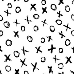 Black & White XO Hand Drawn Seamless Vector Pattern