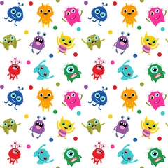  Leuk naadloos patroon met kleurrijke heldere vectormonsters voor baby showeruitnodigingen, textiel en kleding voor kinderen © dollitude