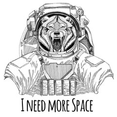 Wolf Dog Wild animal wearing space suit Wild animal astronaut Spaceman Galaxy exploration Hand drawn illustration for t-shirt