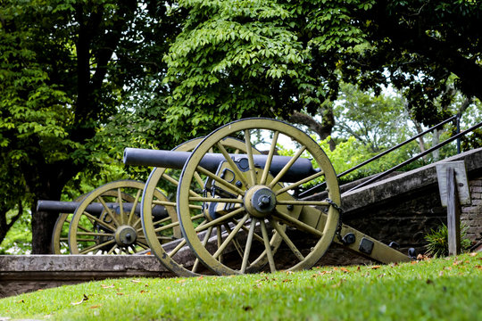 Civil War Cannons outside the Old Courthouse building in Vicksburg MS, USA