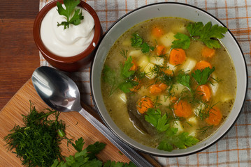 Pickled cucumber soup with other vegetables