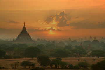 Myanmar sunrise morning time pagoda old Bagan Mandalay Myanmar.