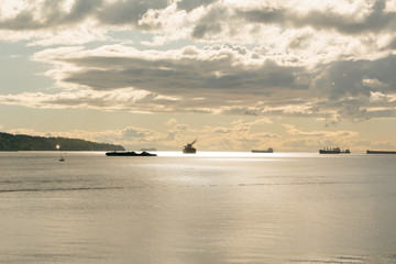 Photo of ocean view with ships at English Bay, Vancouver, BC