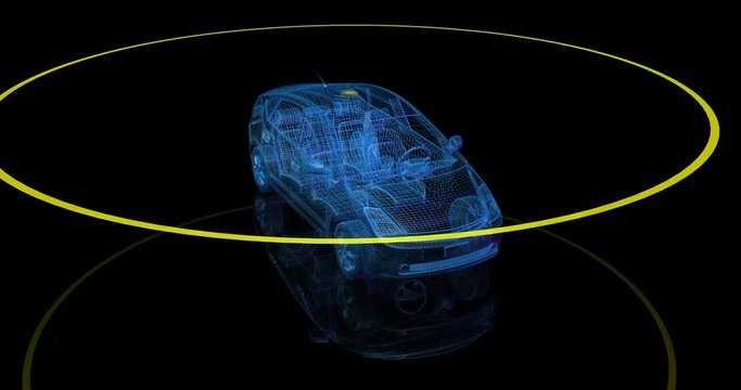 Rotating Autonomous wireframe driverless car with lidar scan signal