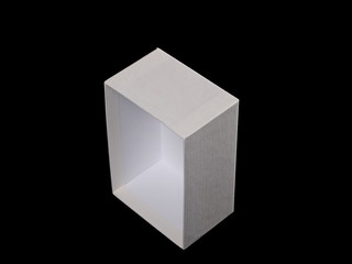 White cardboard box isolated on black background