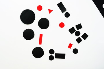 Abstraction of red and black cut paper on white background . top view. flat lay. copy space