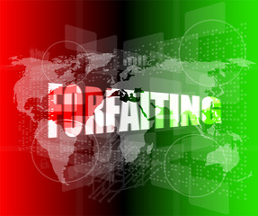 forfaiting word on business digital touch screen