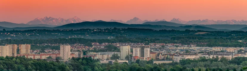 Printed roller blinds Tatra Mountains Krakow, Poland, panorama of southern city districts with Tatra mountains in the background