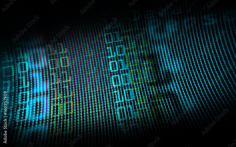 Poster Digital binary data on computer monitor screen
