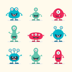 Cute Creature Set - vector illustration 