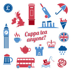 Red and blue Great Britain icon vector set. Flat icons for web and mobile 