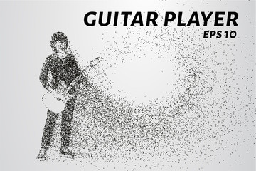Fototapeta na wymiar Guitarist from particles. Guitar player consists of circles and points. Vector illustration