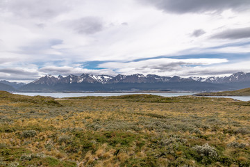 Island and mountains view in Beagle Channel - Ushuaia, Tierra del Fuego, Argentina
