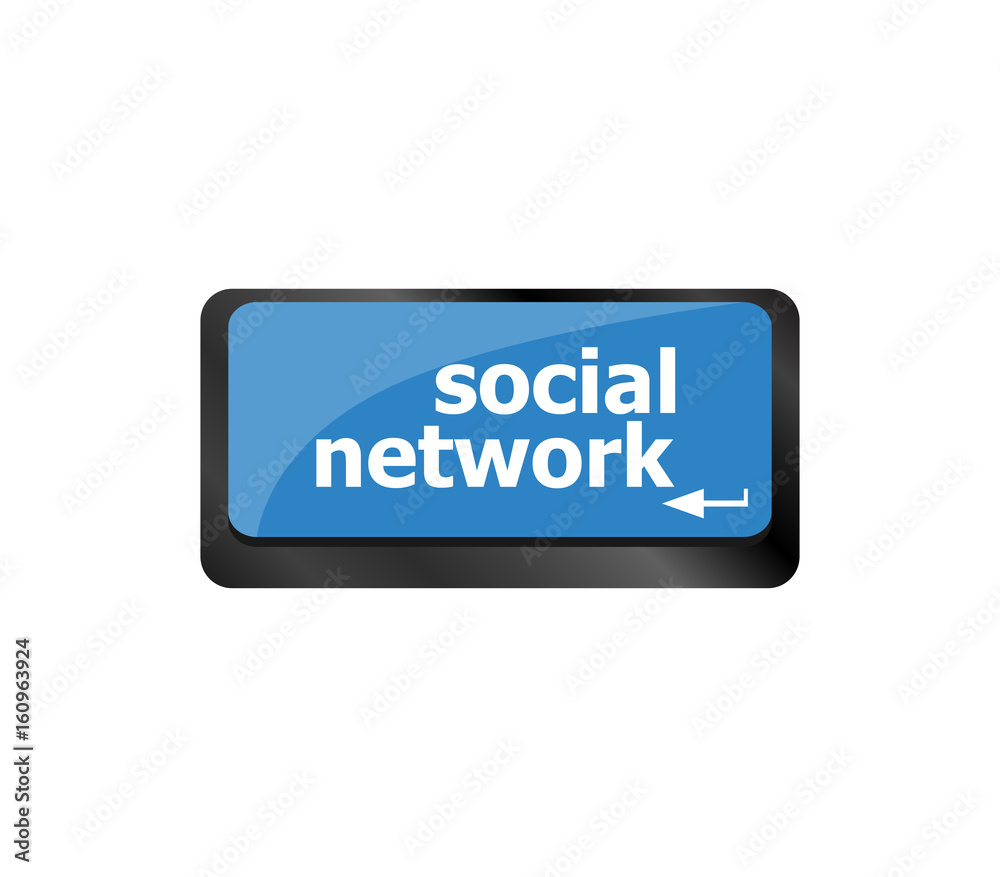 Poster social network word on computer keyboard key button