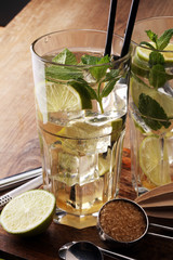 Lemon Fruit Lime Caipirinha of Brazil on wooden board