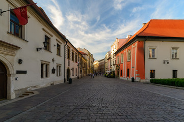 Fototapeta na wymiar Street in old Krakow in the evening.
