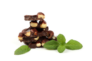 chocolate candies sweets with hazelnut isolated on white background