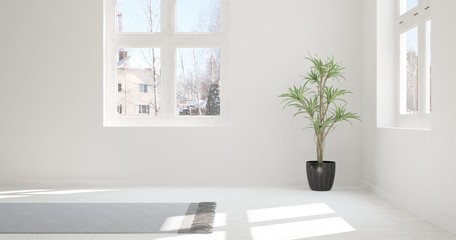 White empty room. Scandinavian interior design. 3D illustration