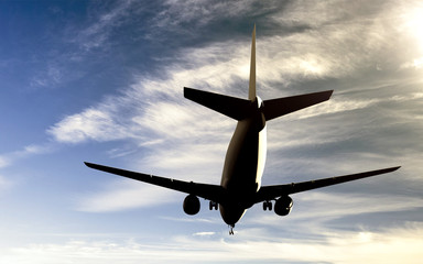 Airplane flying in the clouds