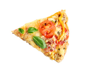 Slice of tasty Italian pizza isolated on white