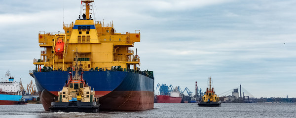 Blue cargo ship