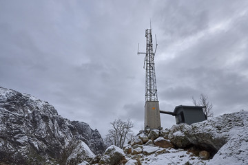 Transmitter mast, Nusfjord, Lofoten , Norway 