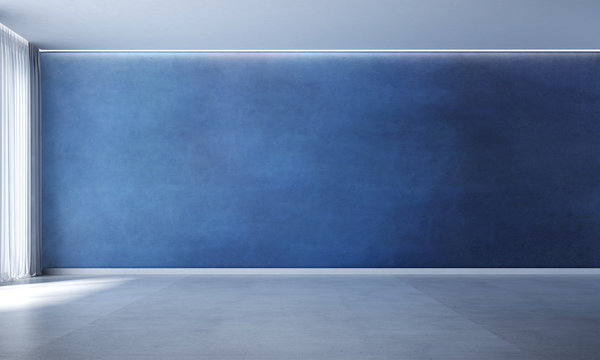 3D rendering interior scene of empty room and blue wall texture