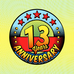 13th anniversary logo. Vector and illustrations. Comics anniversary logo.
