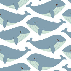 vector blue whale seamless pattern