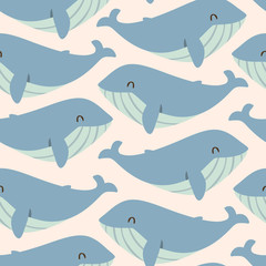Obraz premium vector blue whale seamless pattern