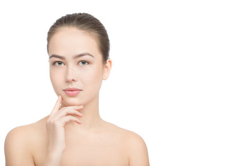 Woman with a natural beauty makeup look - isolated over a white background with copy space