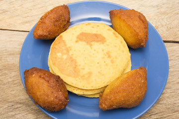
Arepas and corn cakes (Choclo, Zea mays)