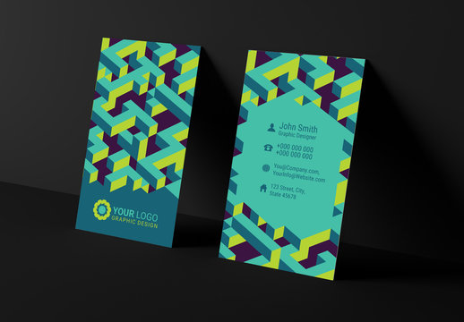 Colorful Business Card Layouts with Isometric Elements