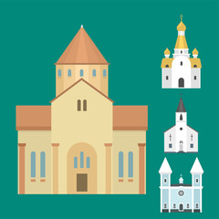 Cathedral church temple traditional building famous landmark tourism vector illustration