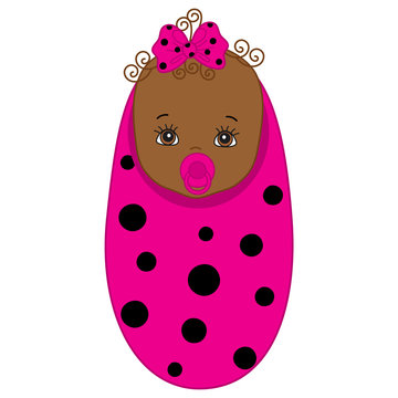 Vector African American Cute Baby Girl in Ladybug Costume. 