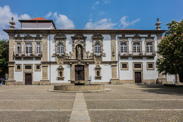 View of former convent of Santa Clara (16th century) now city hall in Guimaraes, North Region, Portugal. Guimaraes city listed as World Heritage by UNESCO.