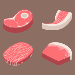 Beef steak raw meat food red fresh cut butcher uncooked chop barbecue bbq slice ingredient vector illustration