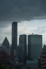Dark storm clouds gathered over Trump World Tower during a storm in midtown Manhattan. - 160992792