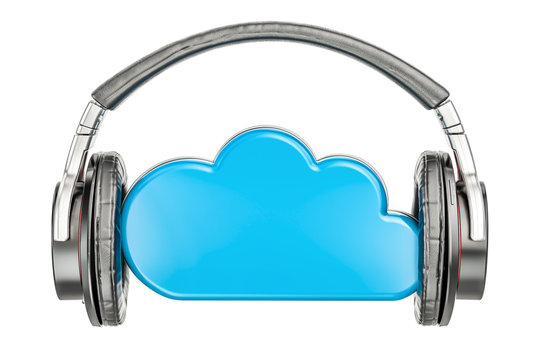 cloud storage with headphones, music concept