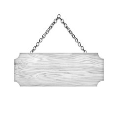 Wooden sign hanging on a chain isolated on white background