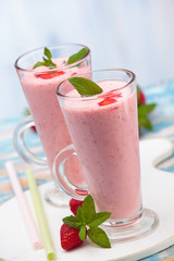 Strawberry  milkshake on the table.