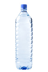 bottle transparent plastic, clipping path, disposable container on white background isolated